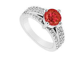 Ruby and Diamond Engagement Ring : 14K White Gold - 1.00 CT TGW - Ring Size 9.5ruby 