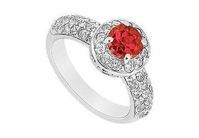 Ruby and Diamond Engagement Ring : 14K White Gold - 1.25 CT TGW - Ring Size 9.5ruby 