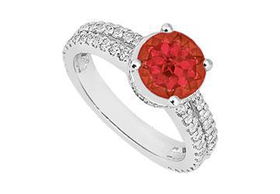 Ruby and Diamond Engagement Ring : 14K White Gold - 1.00 CT TGW - Ring Size 9.5ruby 