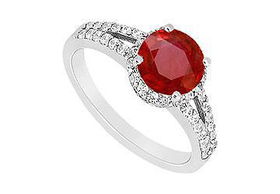 Ruby and Diamond Engagement Ring : 14K White Gold - 1.00 CT TGW - Ring Size 9.5ruby 