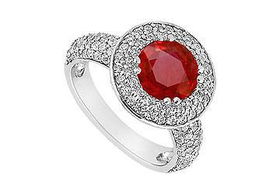 Ruby and Diamond Engagement Ring : 14K White Gold - 1.25 CT TGW - Ring Size 9.5ruby 