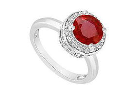 Ruby and Diamond Engagement Ring : 14K White Gold - 1.00 CT TGW - Ring Size 9.5ruby 