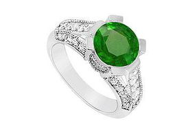 Emerald and Diamond Engagement Ring : 14K White Gold - 1.00 CT TGW - Ring Size 9.5emerald 