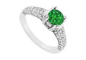 Emerald and Diamond Engagement Ring : 14K White Gold - 1.25 CT TGW - Ring Size 9.5emerald 