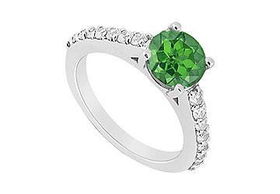 Emerald and Diamond Engagement Ring : 14K White Gold - 1.00 CT TGW - Ring Size 9.0emerald 