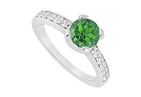 Emerald and Diamond Engagement Ring : 14K White Gold - 0.66 CT TGW - Ring Size 9.5emerald 