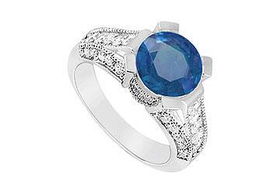 Sapphire and Diamond Engagement Ring : 14K White Gold - 1.00 CT TGW - Ring Size 9.5sapphire 