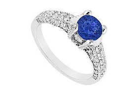 Sapphire and Diamond Engagement Ring : 14K White Gold - 1.25 CT TGW - Ring Size 9.5sapphire 