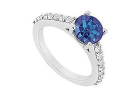 Sapphire and Diamond Engagement Ring : 14K White Gold - 1.00 CT TGW - Ring Size 9.5sapphire 