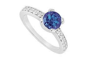 Sapphire and Diamond Engagement Ring : 14K White Gold - 0.66 CT TGW - Ring Size 9.5sapphire 