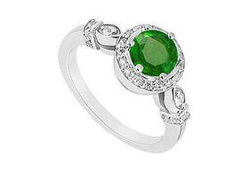 Emerald and Diamond Engagement Ring : 14K White Gold - 0.75 CT TGW - Ring Size 9.5emerald 