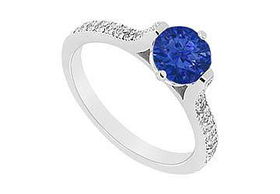 Sapphire and Diamond Engagement Ring : 14K White Gold - 0.75 CT TGW - Ring Size 9.5sapphire 