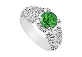 Emerald and Diamond Engagement Ring : 14K White Gold - 2.00 CT TGW - Ring Size 9.5emerald 