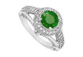 Emerald and Diamond Engagement Ring : 14K White Gold - 1.50 CT TGW - Ring Size 9.5emerald 