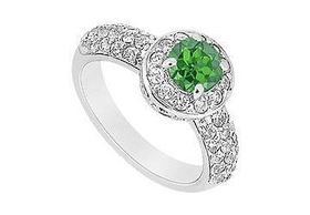 Emerald and Diamond Engagement Ring : 14K White Gold - 1.25 CT TGW - Ring Size 9.0emerald 