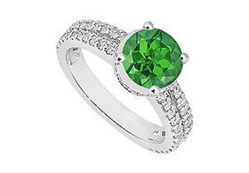 Emerald and Diamond Engagement Ring : 14K White Gold - 1.00 CT TGW - Ring Size 9.0emerald 