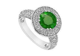 Emerald and Diamond Engagement Ring : 14K White Gold - 1.25 CT TGW - Ring Size 9.0emerald 