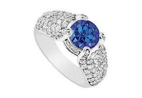 Sapphire and Diamond Engagement Ring : 14K White Gold - 2.00 CT TGW - Ring Size 9.0sapphire 