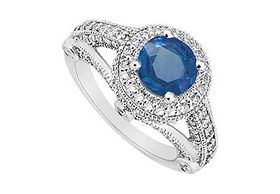 Sapphire and Diamond Engagement Ring : 14K White Gold - 1.50 CT TGW - Ring Size 9.0sapphire 