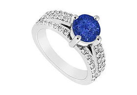 Sapphire and Diamond Engagement Ring : 14K White Gold - 1.00 CT TGW - Ring Size 9.0sapphire 