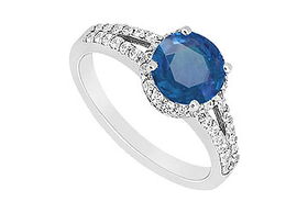 Sapphire and Diamond Engagement Ring : 14K White Gold - 1.00 CT TGW - Ring Size 9.0sapphire 