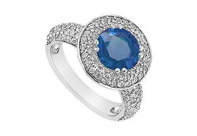 Sapphire and Diamond Engagement Ring : 14K White Gold - 1.25 CT TGW - Ring Size 9.0sapphire 