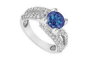 Sapphire and Diamond Engagement Ring : 14K White Gold - 1.00 CT TGW - Ring Size 9.0sapphire 