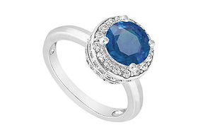 Sapphire and Diamond Engagement Ring : 14K White Gold - 1.00 CT TGW - Ring Size 9.0sapphire 