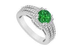 Emerald and Diamond Engagement Ring : 14K White Gold - 1.00 CT TGW - Ring Size 9.0emerald 