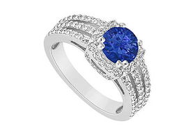 Sapphire and Diamond Engagement Ring : 14K White Gold - 1.00 CT TGW - Ring Size 9.0sapphire 