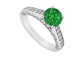 Emerald and Diamond Engagement Ring : 14K White Gold - 1.25 CT TGW - Ring Size 9.0emerald 