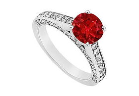 Ruby and Diamond Engagement Ring : 14K White Gold - 1.25 CT TGW - Ring Size 9.0ruby 