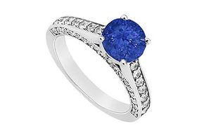 Sapphire and Diamond Engagement Ring : 14K White Gold - 1.25 CT TGW - Ring Size 9.0sapphire 