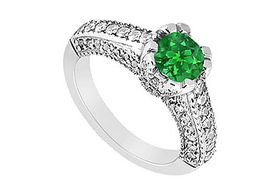 Emerald and Diamond Engagement Ring : 14K White Gold - 1.00 CT TGW - Ring Size 9.0emerald 