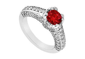 Ruby and Diamond Engagement Ring : 14K White Gold - 1.00 CT TGW - Ring Size 9.0ruby 