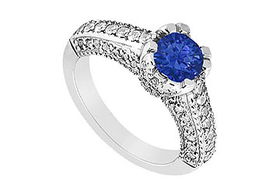 Sapphire and Diamond Engagement Ring : 14K White Gold - 1.00 CT TGW - Ring Size 9.0sapphire 