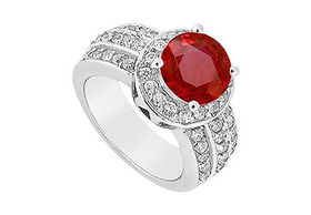 Ruby and Diamond Engagement Ring : 14K White Gold - 1.00 CT TGW - Ring Size 9.0ruby 