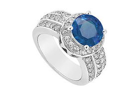 Sapphire and Diamond Engagement Ring : 14K White Gold - 1.00 CT TGW - Ring Size 9.0sapphire 