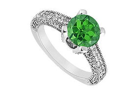 Emerald and Diamond Engagement Ring : 14K White Gold - 1.25CT TGW - Ring Size 9.0emerald 