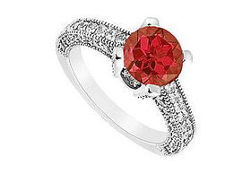 Ruby and Diamond Engagement Ring : 14K White Gold - 1.25 CT TGW - Ring Size 9.0ruby 