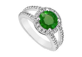 Emerald and Diamond Engagement Ring : 14K White Gold - 1.25 CT TGW - Ring Size 9.0emerald 