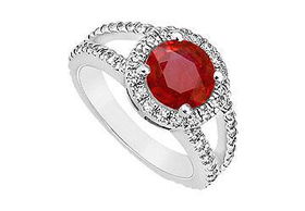 Ruby and Diamond Engagement Ring : 14K White Gold - 1.25 CT TGW - Ring Size 9.0ruby 