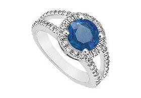 Sapphire and Diamond Engagement Ring : 14K White Gold - 1.25 CT TGW - Ring Size 9.0sapphire 