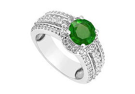 Emerald and Diamond Engagement Ring : 14K White Gold - 1.50 CT TGW - Ring Size 9.0emerald 