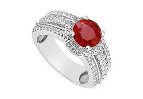 Ruby and Diamond Engagement Ring : 14K White Gold - 1.50 CT TGW - Ring Size 9.0ruby 