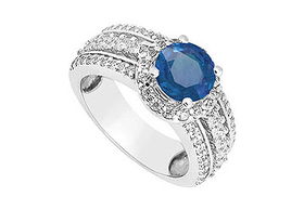 Sapphire and Diamond Engagement Ring : 14K White Gold - 1.50 CT TGW - Ring Size 9.0sapphire 