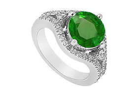 Emerald and Diamond Engagement Ring : 14K White Gold - 0.75 CT TGW - Ring Size 9.0emerald 