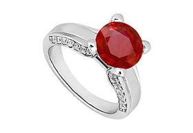 Ruby and Diamond Engagement Ring : 14K White Gold - 1.00 CT TGW - Ring Size 9.0ruby 