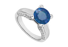 Sapphire and Diamond Engagement Ring : 14K White Gold - 1.00 CT TGW - Ring Size 9.0sapphire 