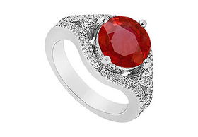 Ruby and Diamond Engagement Ring : 14K White Gold - 0.75 CT TGW - Ring Size 9.0ruby 